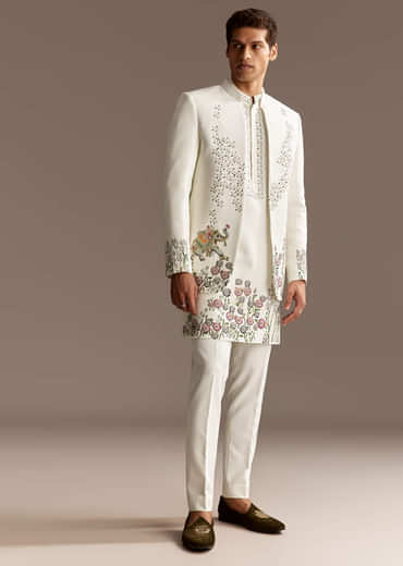 White Jodhpuri Kurta Set With Jacket