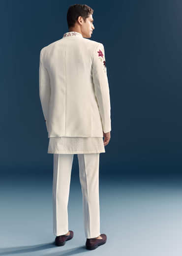White Jodhpuri Suit For Men With Floral Hand Embroidery