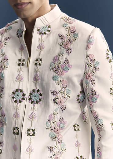 White Jodhpuri Suit For Men With Heavy Hand Embroidery