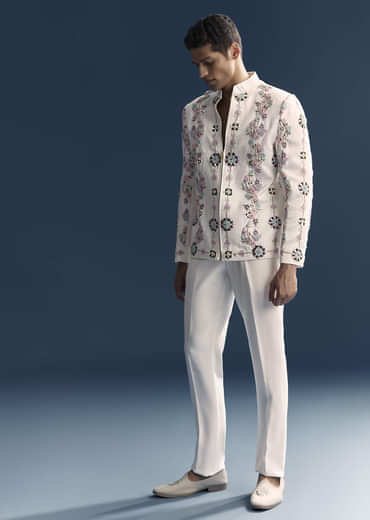 White Jodhpuri Suit For Men With Heavy Hand Embroidery