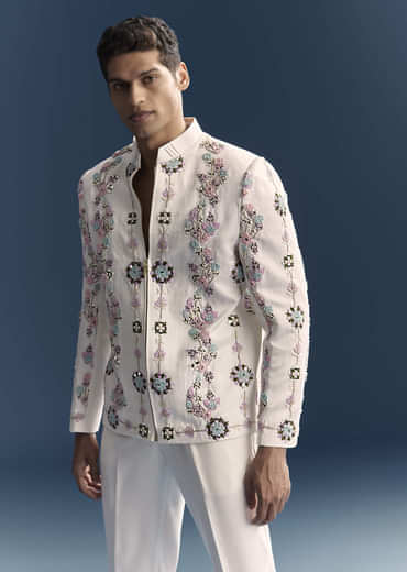 White Jodhpuri Suit For Men With Heavy Hand Embroidery