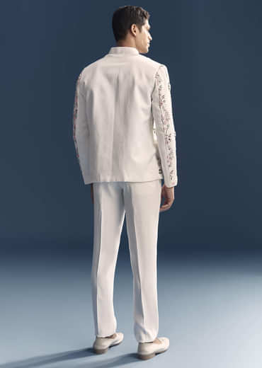 White Jodhpuri Suit For Men With Heavy Hand Embroidery