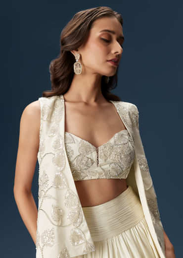 White Lehenga With Embroidered Jacket