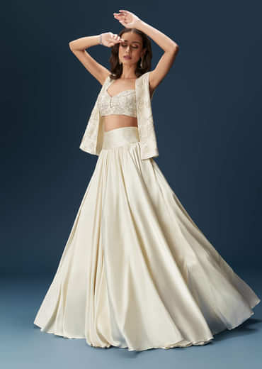 White Lehenga With Embroidered Jacket
