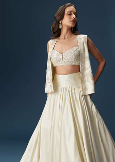 White Lehenga With Embroidered Jacket