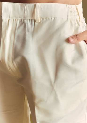 White Linen Jacket And Shirt Accentuated With Kantha Embroidery