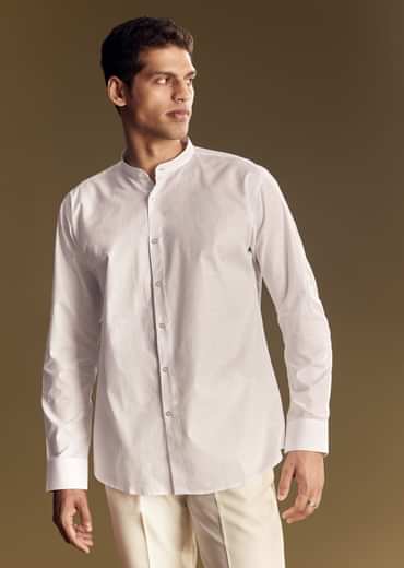 White Linen Jacket and Shirt With Multicolor Kantha Detailing