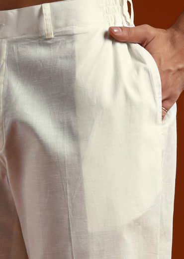 White Linen Kurta Set For Men With Intricate Thread Work