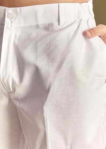 White Linen Kurta Set With Thread Embroidery