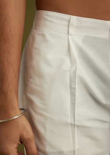 White Linen Zipper Kurta Set With Abstract Leaf Motifs