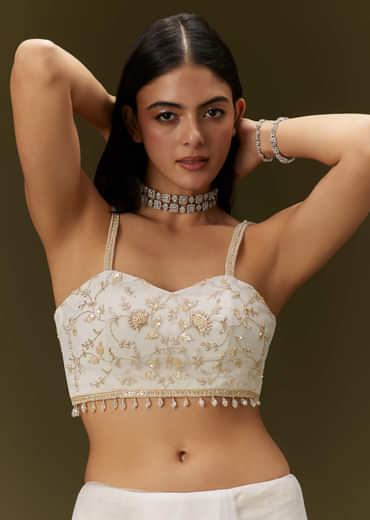 White Net Heavy Embroidered Saree With Embellished Border