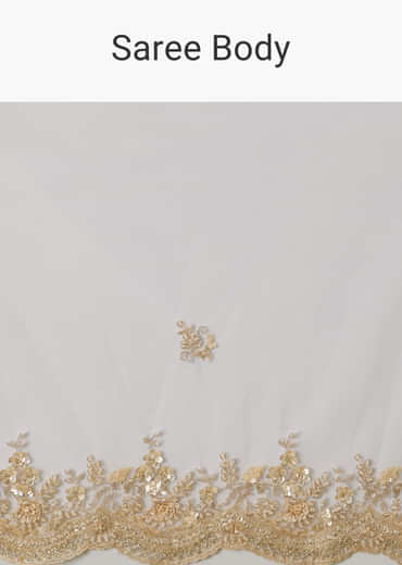 White Net Heavy Embroidered Saree With Embellished Border