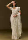 White Net Saree With All Over Heavy Embroidery