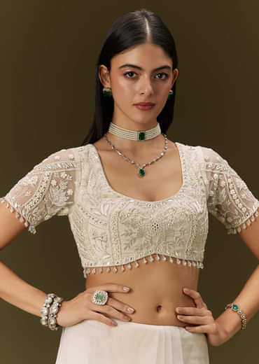 White Net Saree With All Over Heavy Embroidery