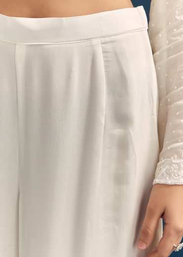 White Pakistani Sharara Suit With Sequin Details And Dupatta