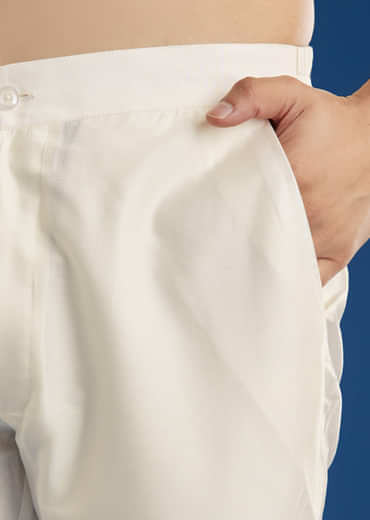 White Rawsilk Kurta Set With Floral Resham Embroidery