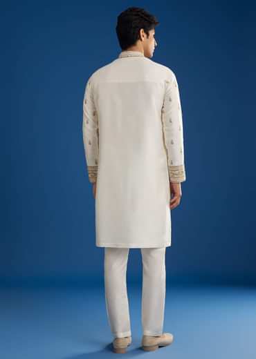 White Rawsilk Kurta Set With Zari Sequins And Cut Dana