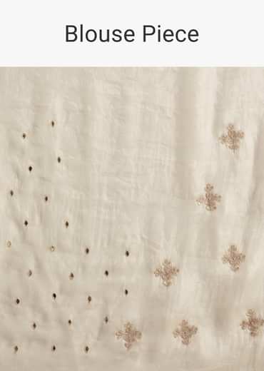 White Satin Embroidered Saree With Gota Patti Work