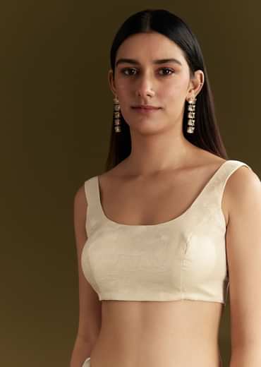 White Satin Embroidered Saree With Gota Patti Work