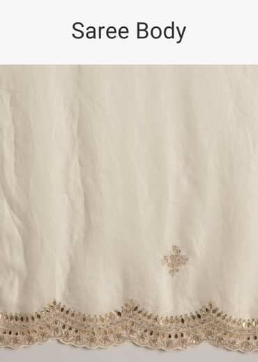 White Satin Embroidered Saree With Gota Patti Work