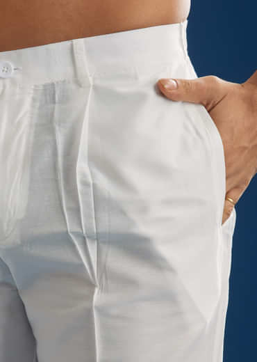 White Silk Kurta Set With Abstract Prints