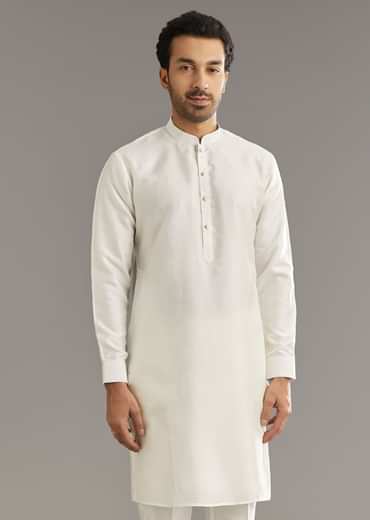 White Silk Kurta Set With Black Dori And Zardosi Jacket