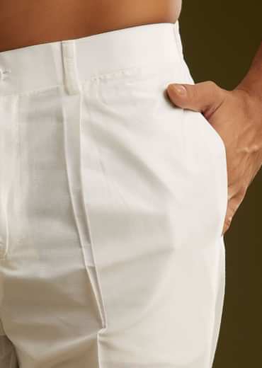 White Silk Kurta Set With Cold Coloured Nature Motifs