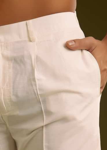 White Silk Surreal Nature Motif Kurta Set