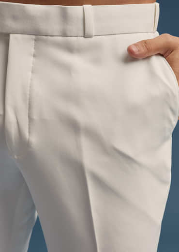 White Suiting Fabric Kurta Set For Men With Floral Print