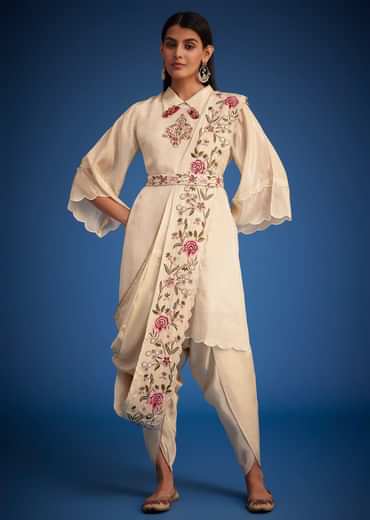 White Tissue Embroidered Dhoti Set