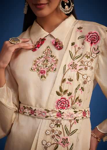 White Tissue Embroidered Dhoti Set