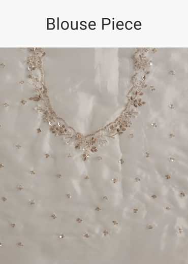 White Tissue Embroidered Saree With Scallop Border