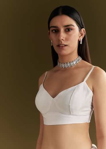 White Tissue Embroidered Saree With Scallop Border