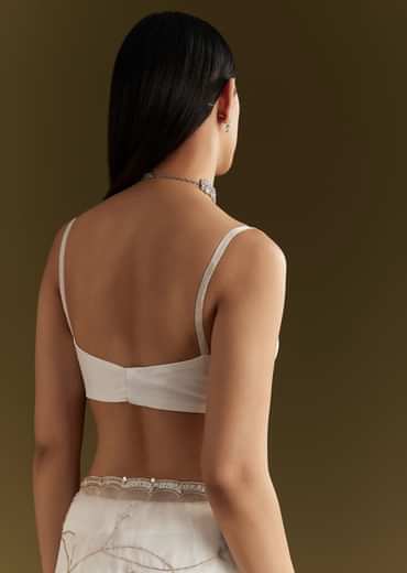 White Tissue Embroidered Saree With Scallop Border