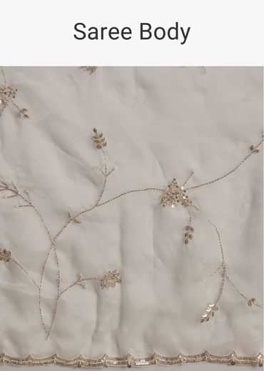 White Tissue Embroidered Saree With Scallop Border