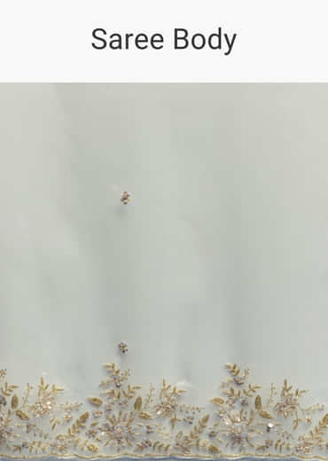 White Tissue Saree With Floral Cutdana Embroidery