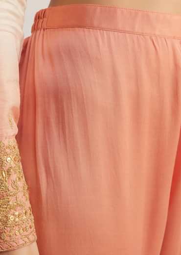 White and Peach Ombre Embroidered Suit