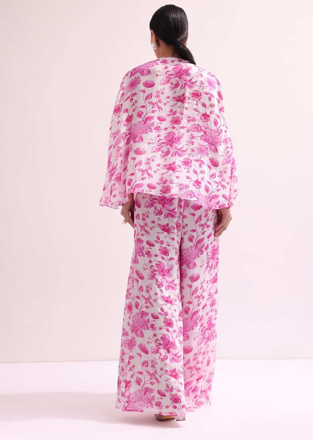 White And Pink Floral Croptop And Palazzo Set