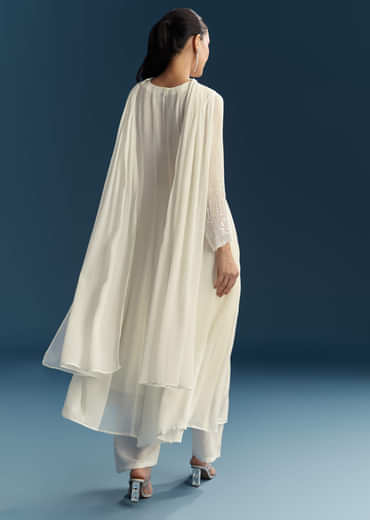 White Chinon Anarkali Suit With Sequins Work