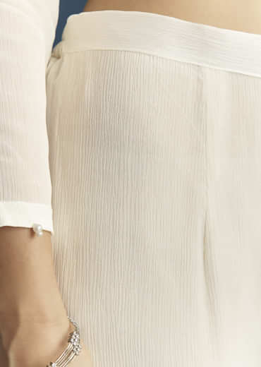 White Chinon Sharara Suit With Mirror And Sequins Embroidery