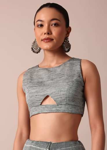 White Cotton Linen Floral Thread Embroidered Saree With Unstitched Blouse Piece