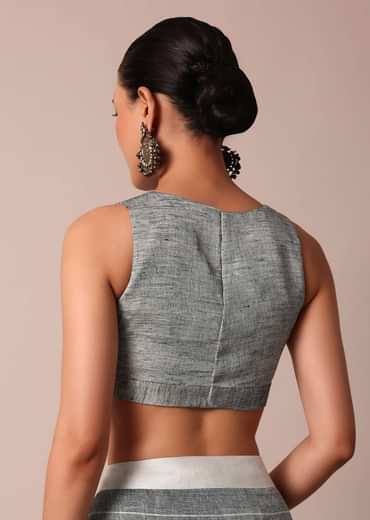 White Cotton Linen Floral Thread Embroidered Saree With Unstitched Blouse Piece