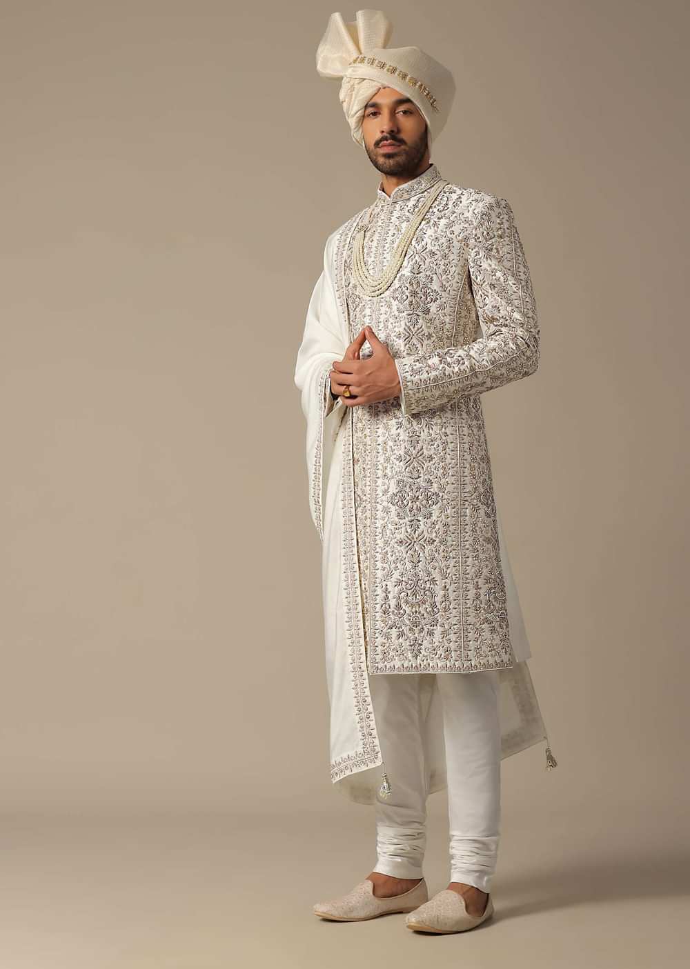 White Elegance Sherwani Set For Grooms