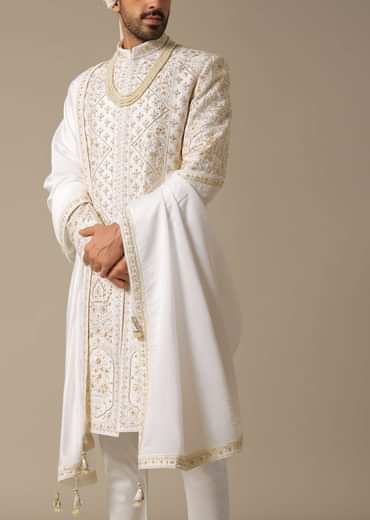 White Elegant Sherwani Set For Grooms