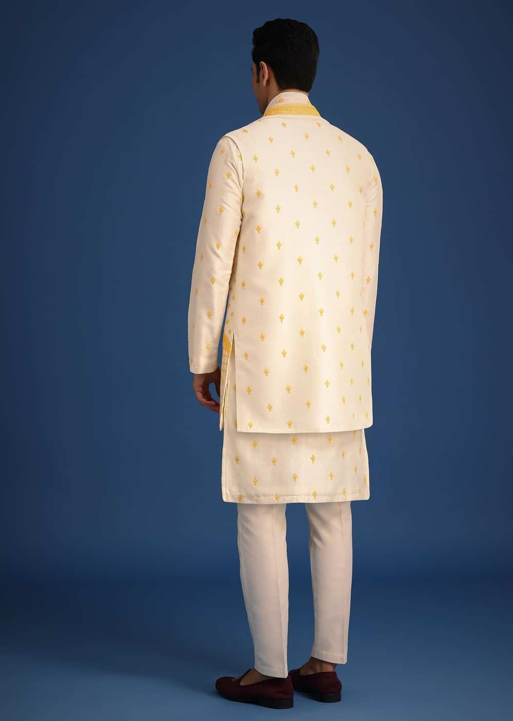 White Embroidered Jacket and Kurta Set With Dupatta