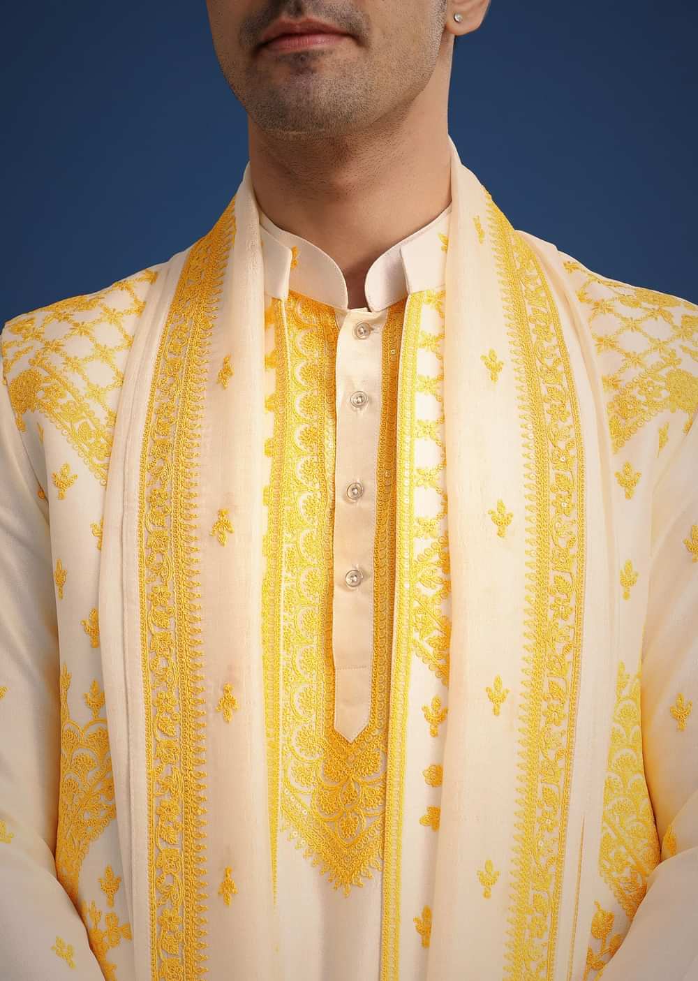 White Embroidered Jacket and Kurta Set With Dupatta