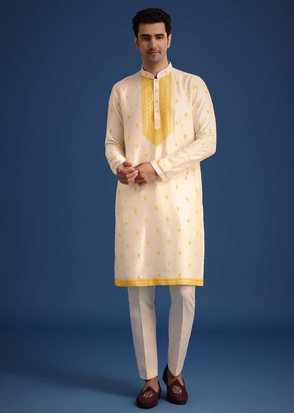 White Embroidered Jacket and Kurta Set With Dupatta