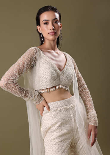 White Embroidered Sharara And Jacket