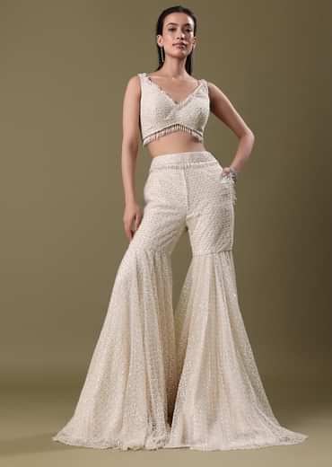 White Embroidered Sharara And Jacket