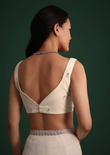 White Georgette Saree With Cutdana Embroidered Saree